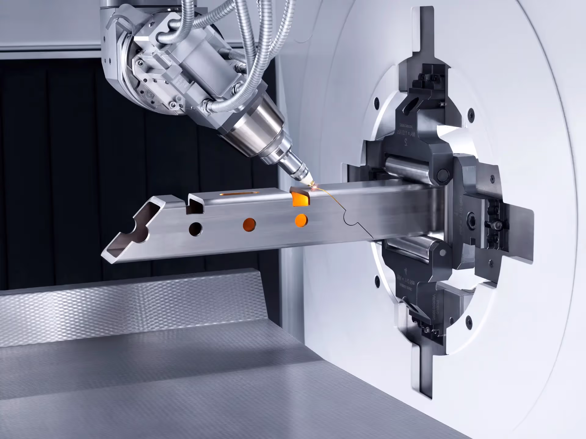 TRUMPF tube laser cutting a square steel tube